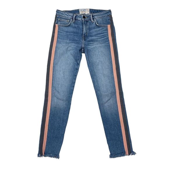 Sandrine Rose Jeans Women's‎ Size 25 Skinny Mid Rise Medium Wash Tuxedo Stripe - Picture 1 of 12